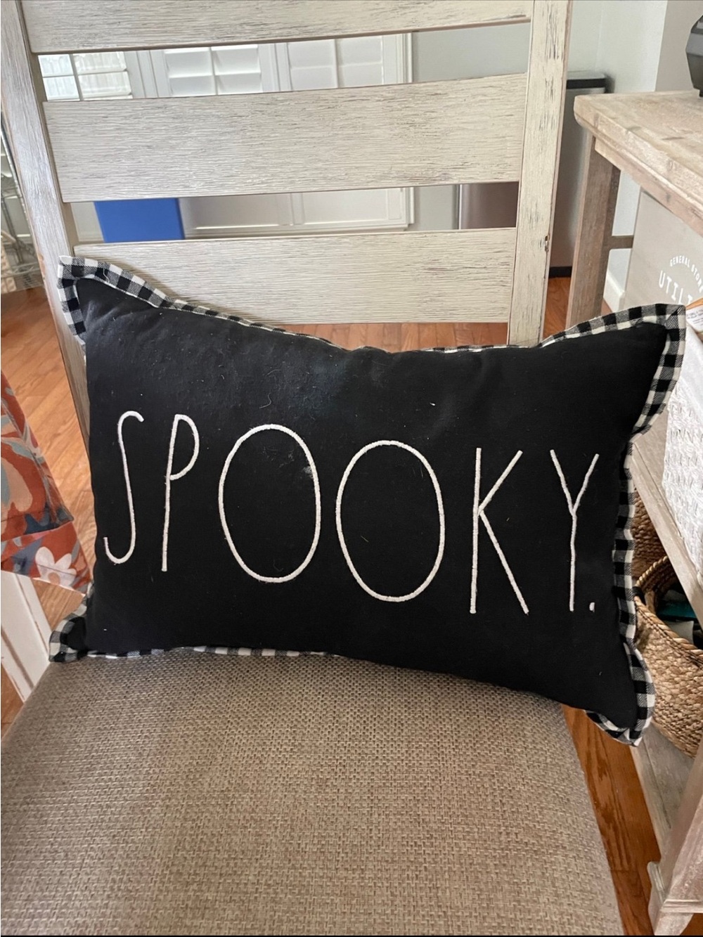 Rae Dunn Black 'Spooky' Decorative Pillow with White Lettering